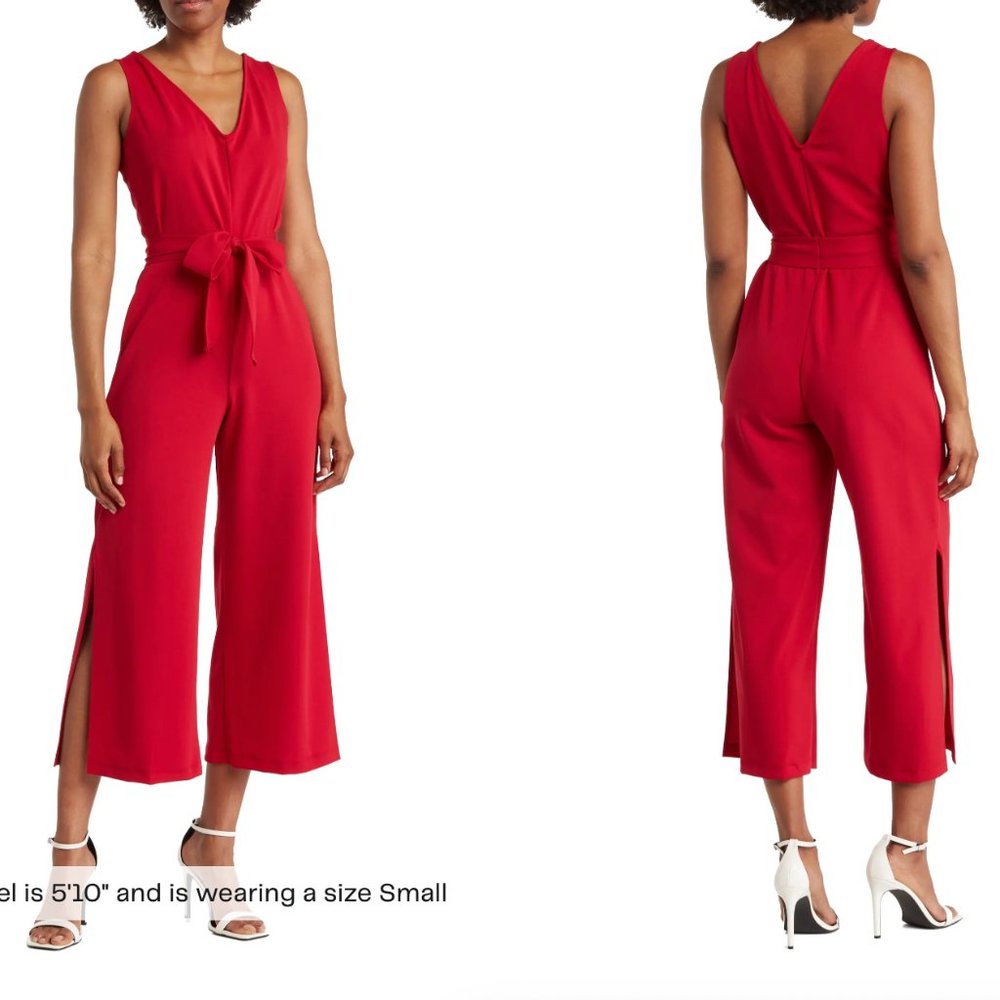 Red v-neck jumpsuit